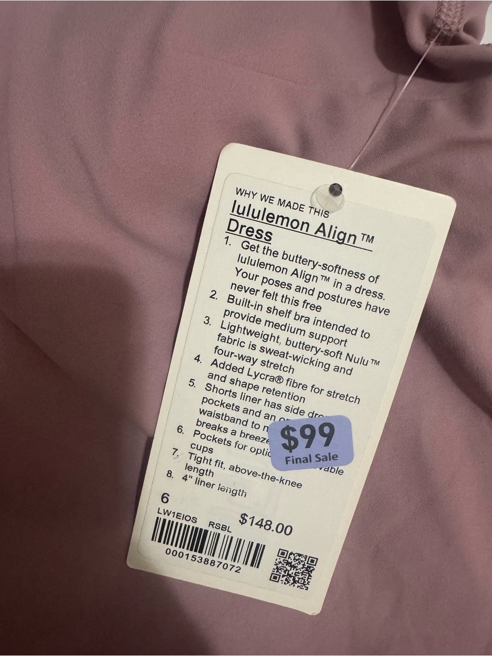lululemon athletica Align™ Dress in Dusty Pink size 6